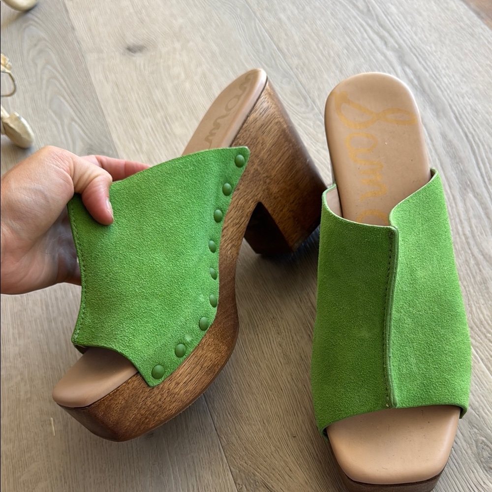 Sam Edelman Green Block Heel Mules